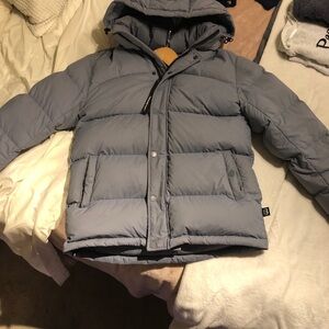 Women’s light blue Superpuff jacket XS with hood ( regular length)